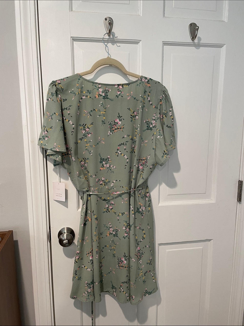 LC Lauren Conrad Sage Green Floral Wrap Mini Dress - Picture 6 of 6